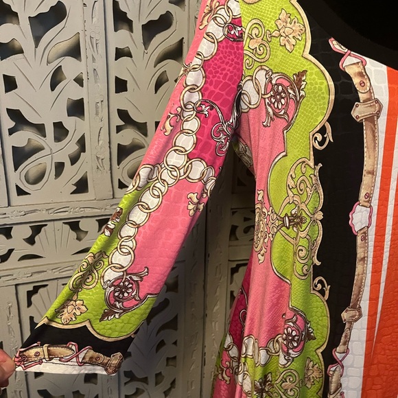 FROM THE HEART FANTASTIC BOHO FRESH BLACK & MULTICOLORS DESIGN LONG SLEEVE TOP - Picture 6 of 11